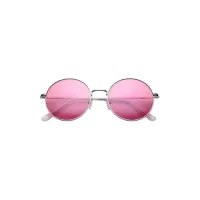 Ekskluzywne retro okulary przeciwsłoneczne ze srebrną oprawą i różowymi szkłami